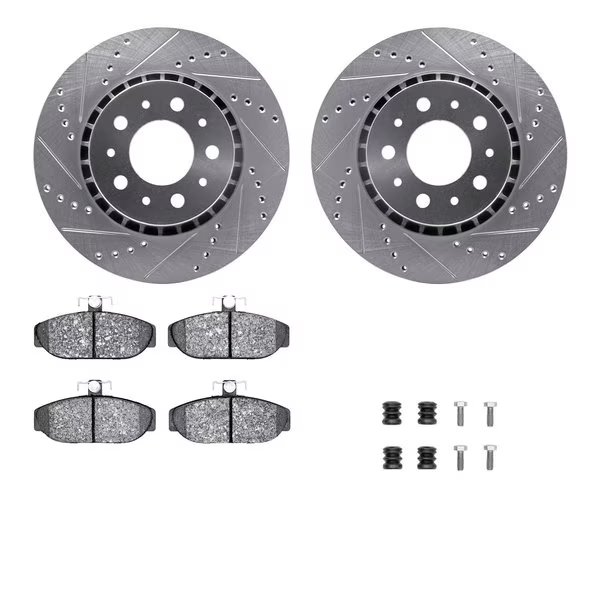 7312-27042, Rotors-Drilled, Slotted-SLV w/3000 Series Ceramic Brake Pads incl. Hardware, Zinc Coat, Dynamic Friction Co, Mfr#: 7312-27042